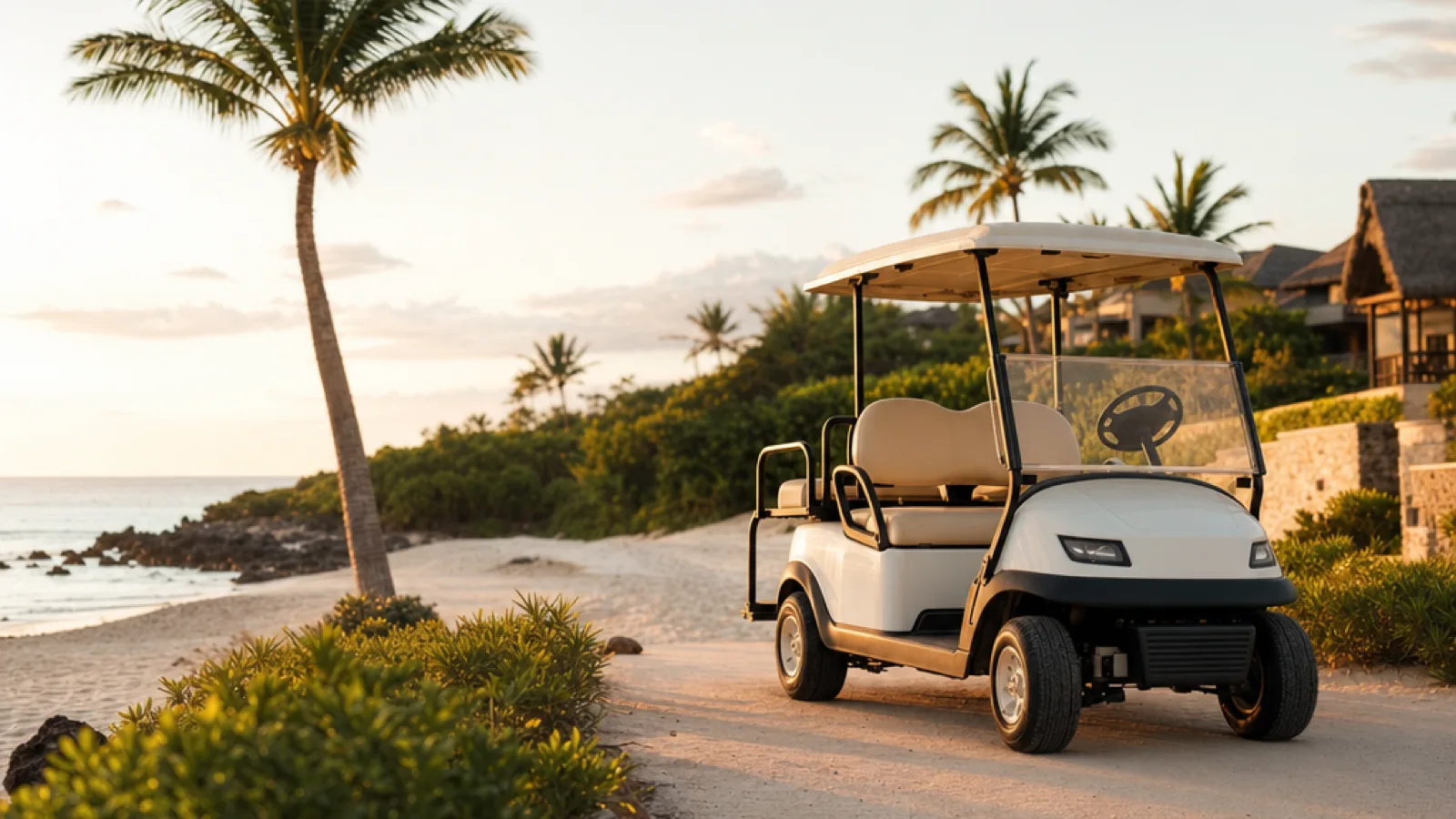 Luxury resort buggy on a tropical path