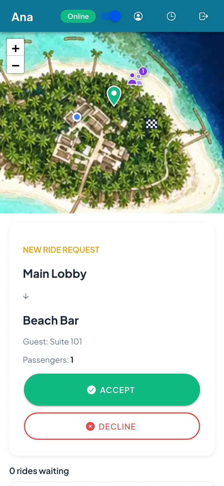 Driver incoming ride request card with a large Accept button